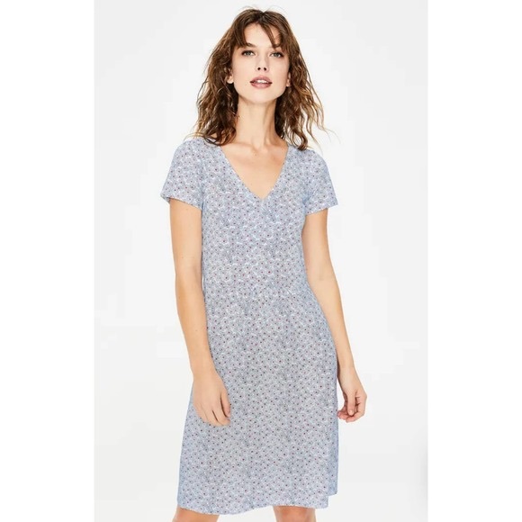 Boden Jersey Dress Size 4 Short Sleeve Ivory Floral Spray EUC Summer Style - Picture 2 of 6